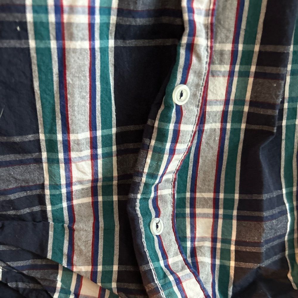 American Apparel Plaid Button Up Shirt Mens Small Blue Green Short Sleeve Cotton - Picture 15 of 16